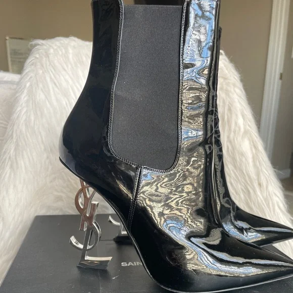 Saint Laurent Black Ankle Boots with Silver Heel - Picture 3 of 15